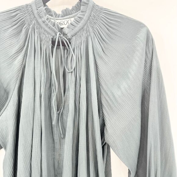 Taroo Mock Neck Blouse Top Womens‎ Size M Green Ruffle Tie Long Sleeve Flowy - Picture 4 of 6